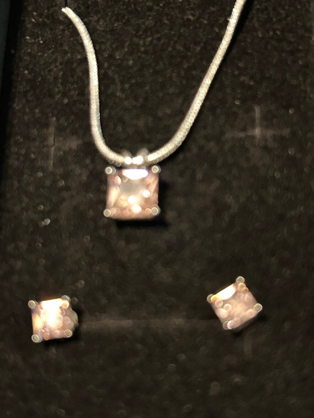 925 Sterling Silver Pink Sapphire CZ Necklace Earring Set 16" New